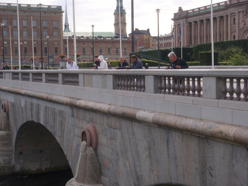 Fishermen on the Norrbro Bridge.